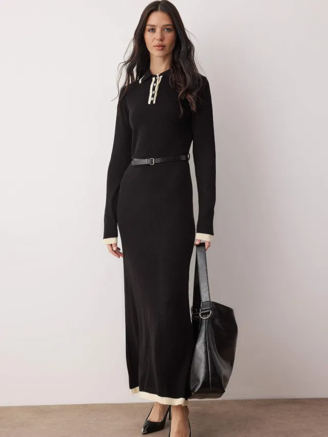 Trendyol Modest Dames Zwart Colorblock Maxi Lang Casual A-lijn Modest Jurken