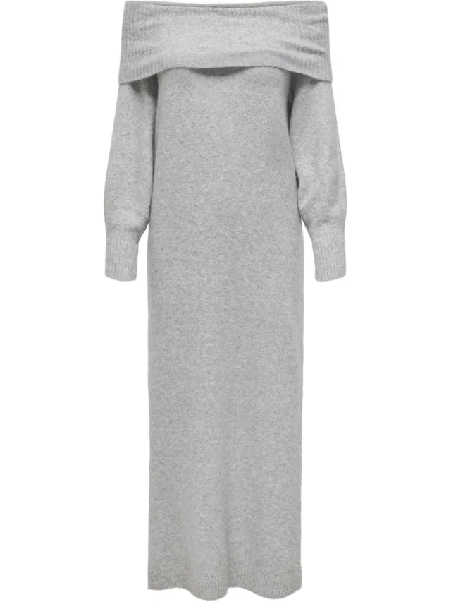 Only Gebreide jurk ONLODA Midi-jurk Light Grey Melange