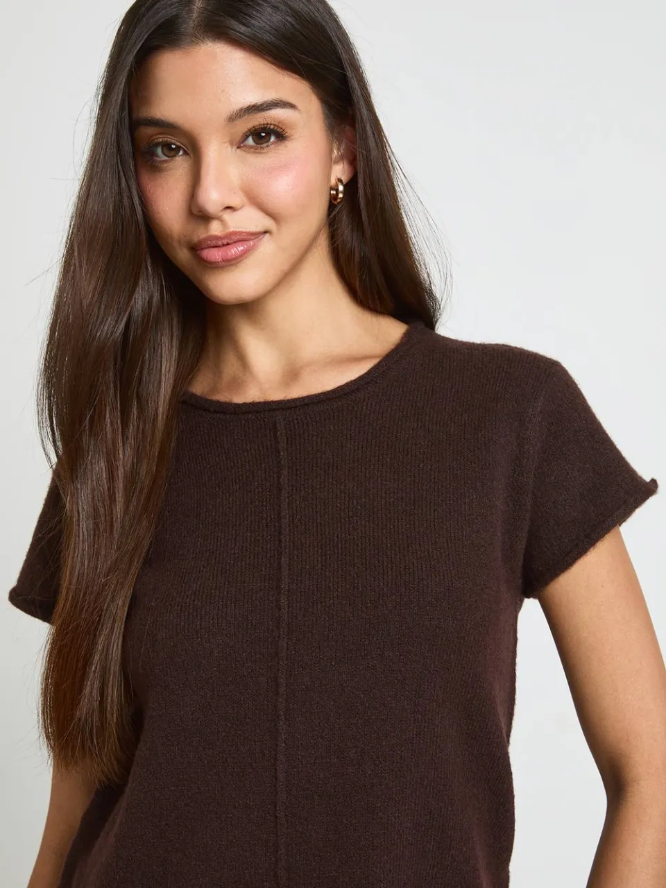 boohoo Dames Zachte Gebreide Mini-jurk Met Naaddetail chocoladebruin, foto 4