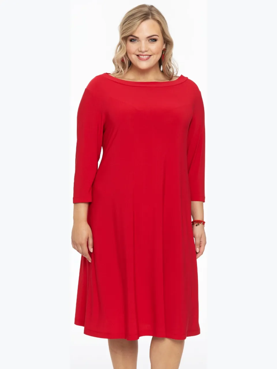Yoek Jurk met boothals | Rood, foto 2