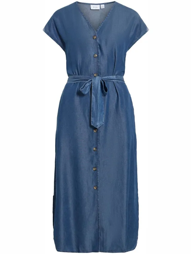 Vila maxi-jurk VIMAIA korte mouwen Dark Blue Denim