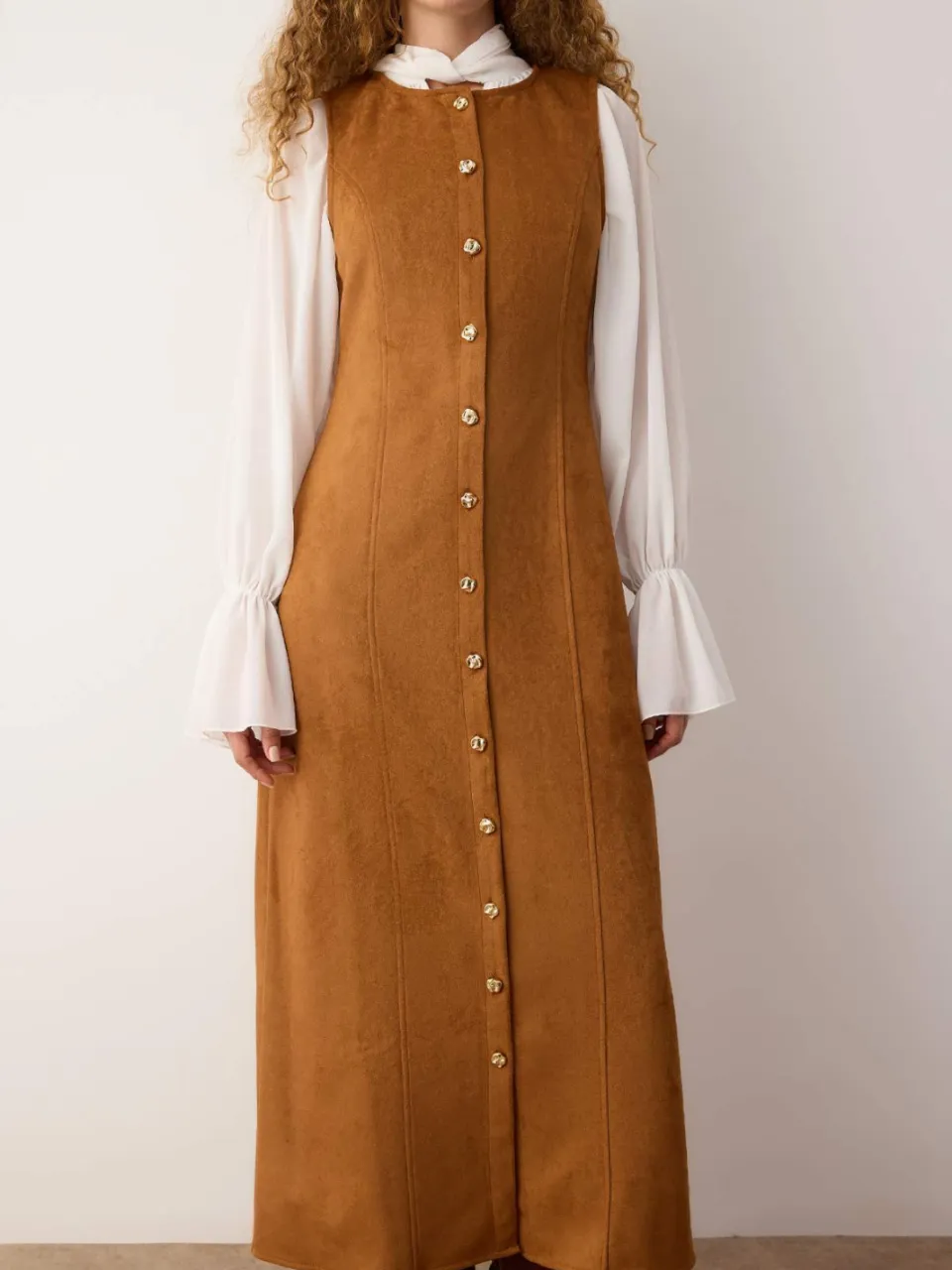 Turkishsouq Damesjurk, bruin, plat, mouwloos, maxi-model, geschikt voor zakelijke gelegenheden en als hijab., foto 2