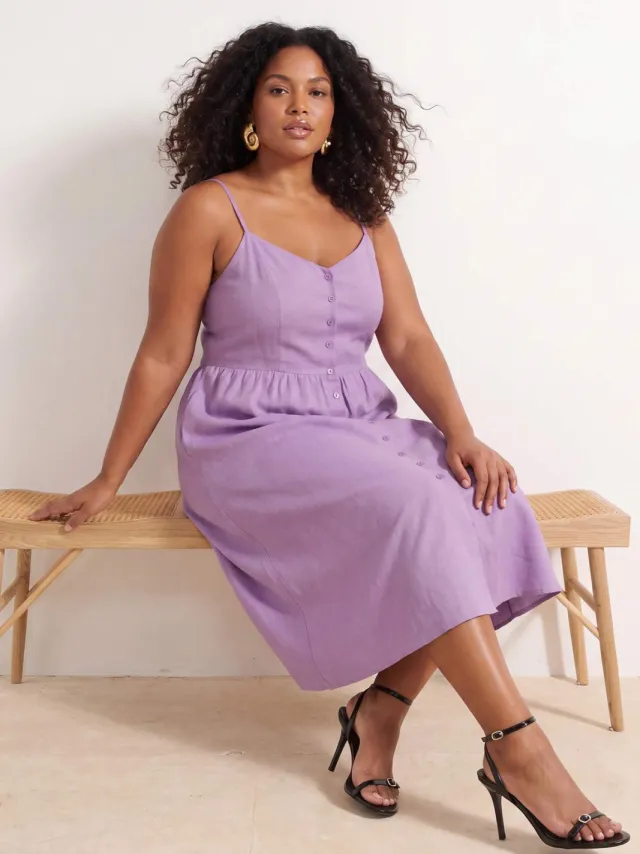 Trendyol Curve Dames Paars Effen Midi Mouwloos Casual A-lijn Grote maten Jurk Lila