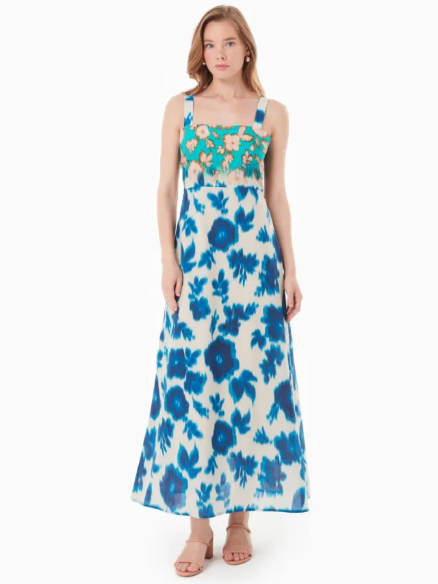 ORGANICATION dames vegan Jurk Voile Blurry Flowers Multicolour Crème