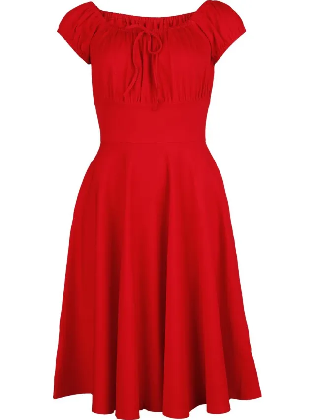 Voodoo Vixen Gathered Neckline Flare Dames Midi-jurk - rood
