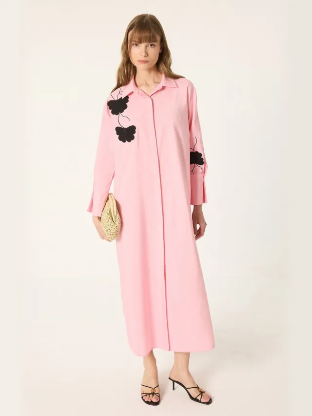 TOUCHÉ PRIVÉ Geborduurde poplin jurk - Roze - Dames