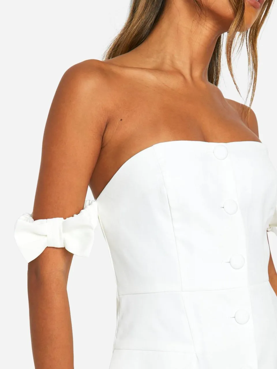 boohoo Dames Bow Bardot Tailored Mini Jurk ivoor, foto 4