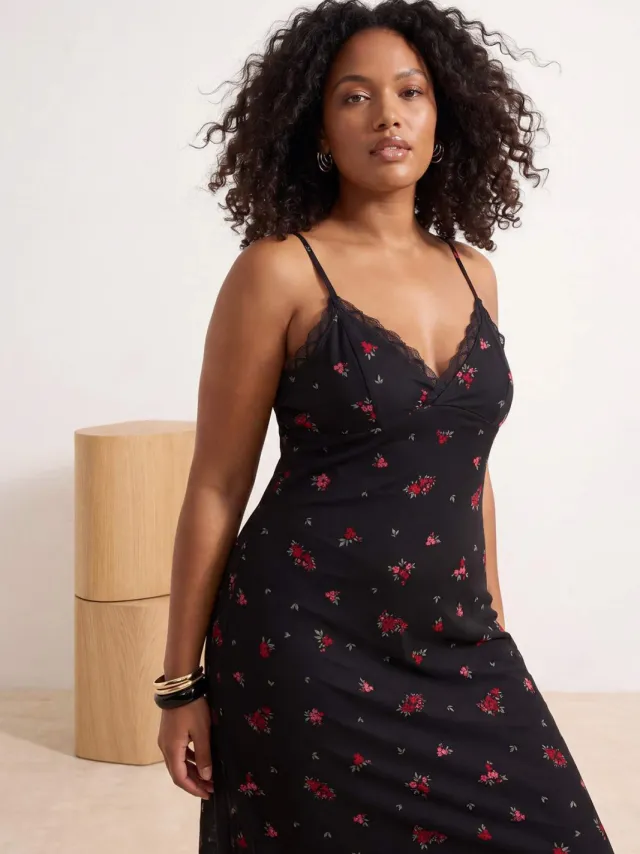 Trendyol Curve Dames Meerkleurig Bloemen Midi Mouwloos Casual Bodycon Grote maten Jurk veelkleurig, foto 2