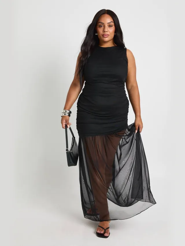 boohoo Dames Plus Gerimpelde Taille Transparante Rok Maxi-jurk Zwart