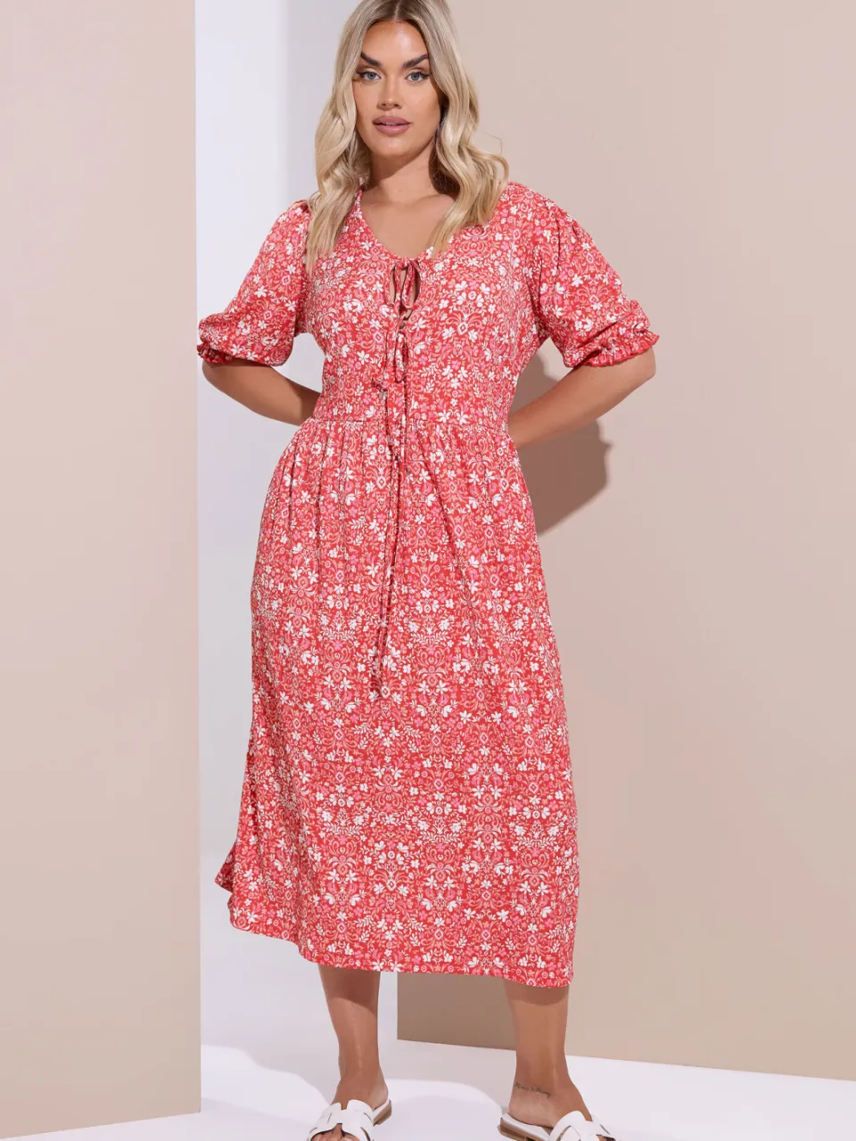 Yours Rode Bloemen Paisley Strik Voorkant Midaxi Jurk-52 rood, foto 2