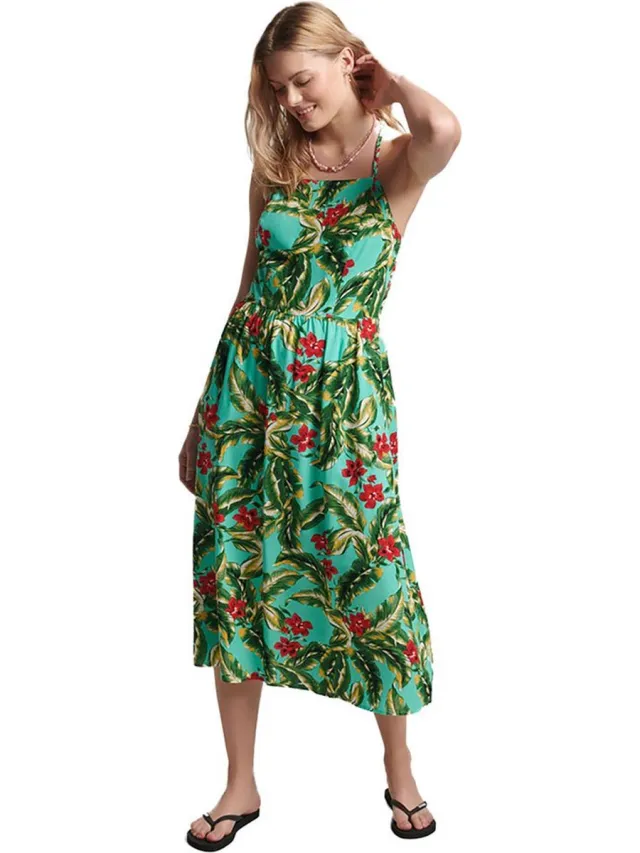 Superdry Vintage Cami Maxi Mouwloze Jurk Groen XL Vrouw Mint Indo Leaf