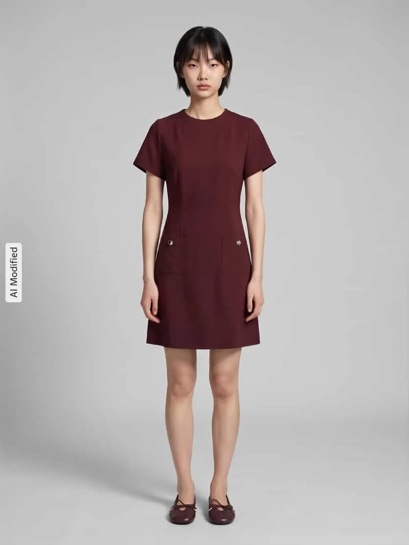 Hugo Getailleerde kokerjurk met viscose, model 'Kihanna' bordeaux, foto 4
