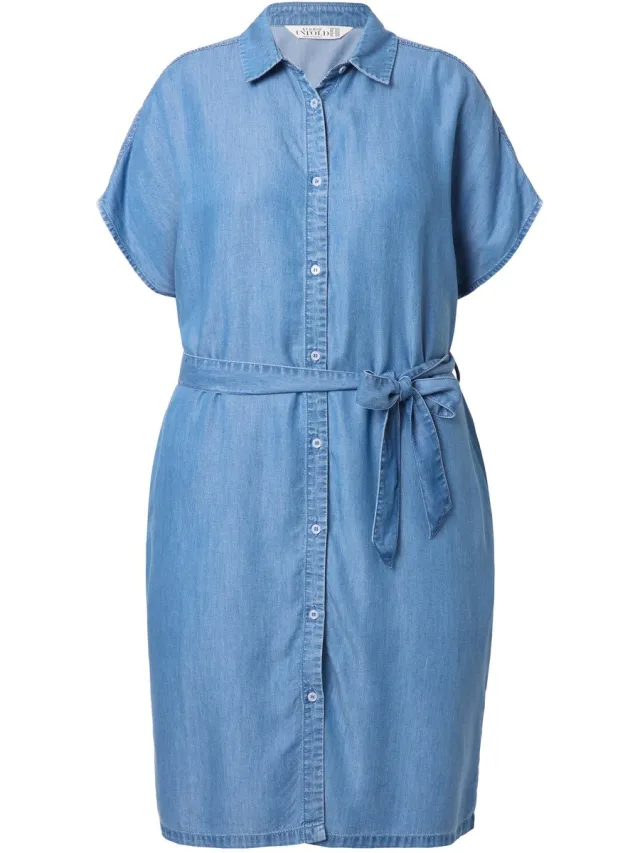 Studio Untold Dames - Overhemdjurk zacht denim strikceintuur - Blauw denim - Maat 50+