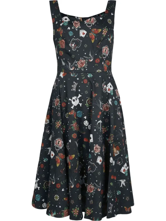 Rock Rebel by EMP Zwarte midi jurk met sweetheart halslijn en rits - Dames