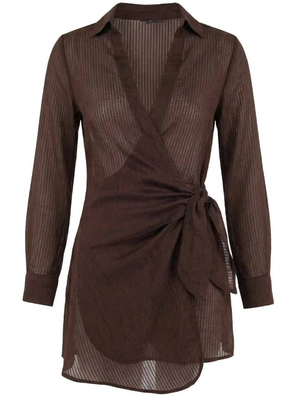 Trendyol TRENDYOLMİLLA Dames Bruin Effen Kort / Mini Lang Strandkleding Double-breasted Strandjurken, foto 2