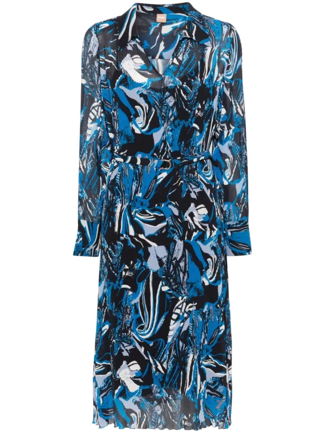 Boss Daplisa geplooide midi-shirtjurk voor dames (Blauw/Zwart), foto 2