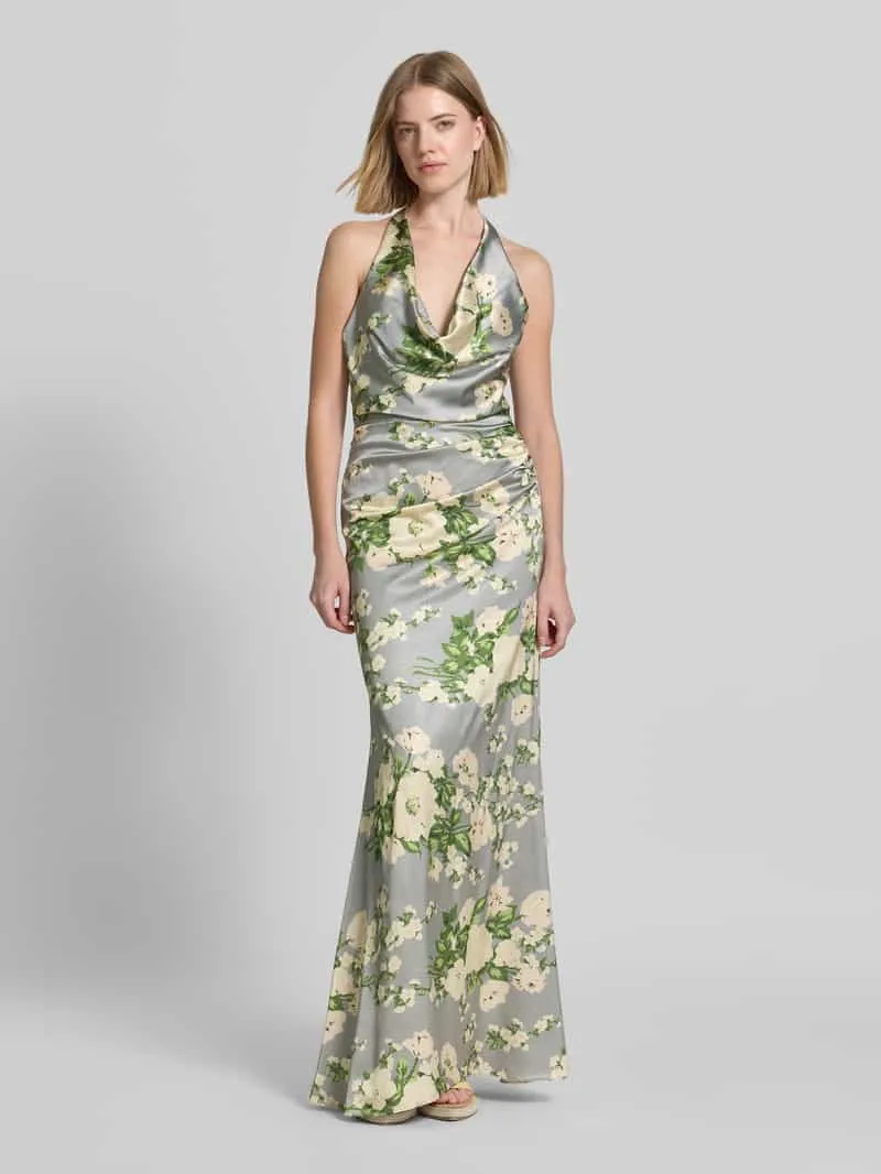 Mascara Avondjurk met all-over bloemenmotief Rietgroen