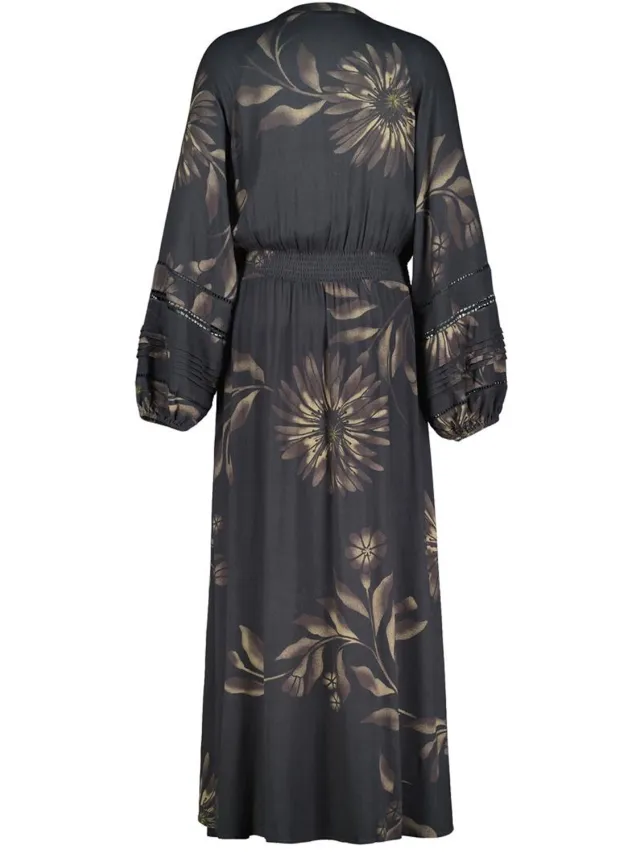 Didi Dames Dress Forever Brown Mangrove print Beige / bruin