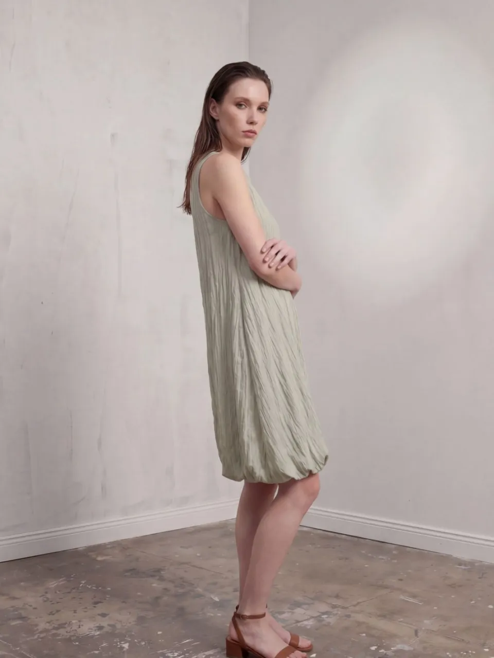 MyFashion Losse Mini-jurk in Textured Lyocell saliegroen, foto 2