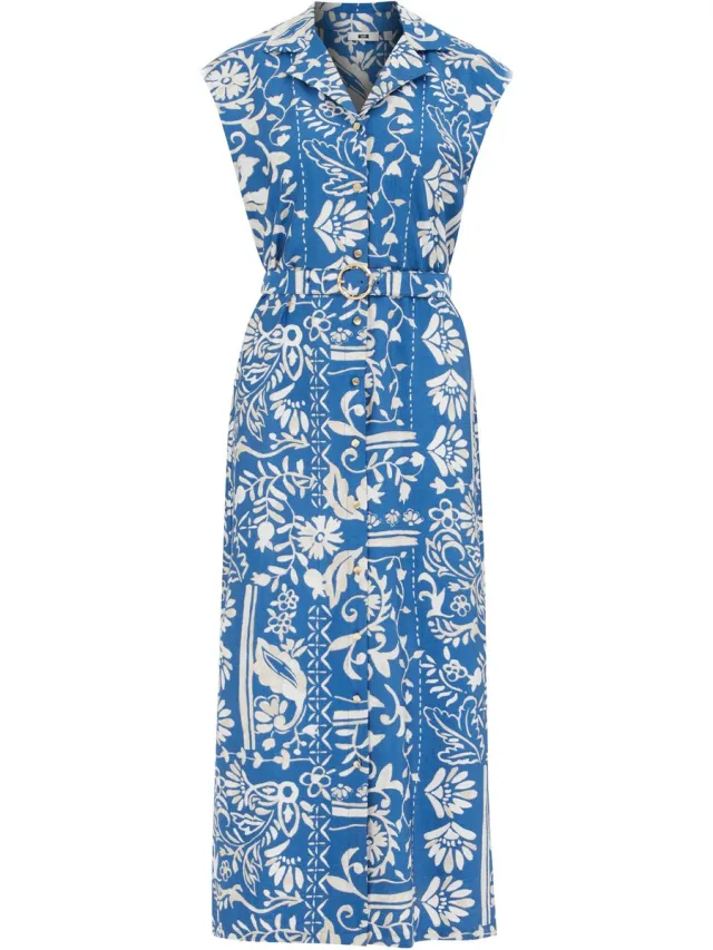 WE Fashion Dames Midi jurk met ceintuur Cobalt blue