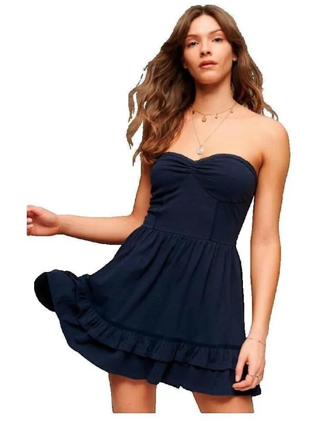 Korte Jurk Superdry Robe 50'S Embroidered Bandeau blauw