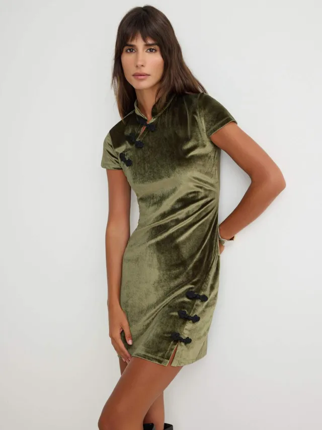 Trendyol TRENDYOLMİLLA Dames Effen Kort / Mini Kort Bodycon Jurken Kaki