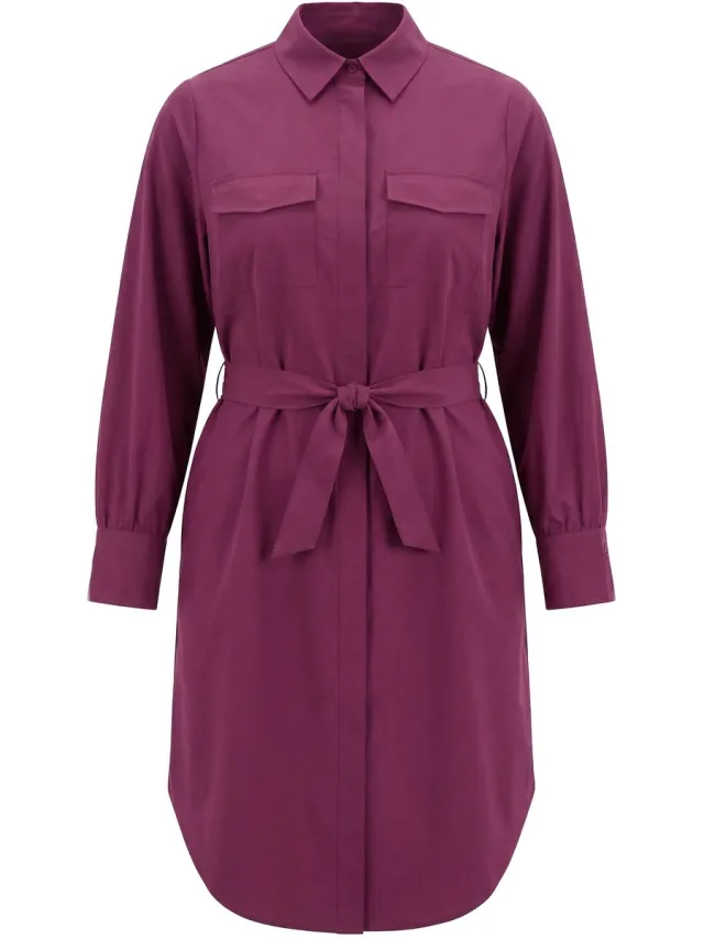 Studio Untold Dames - Overhemdjurk nauwsluitend model midi-lengte - Aubergine - Maat 54+