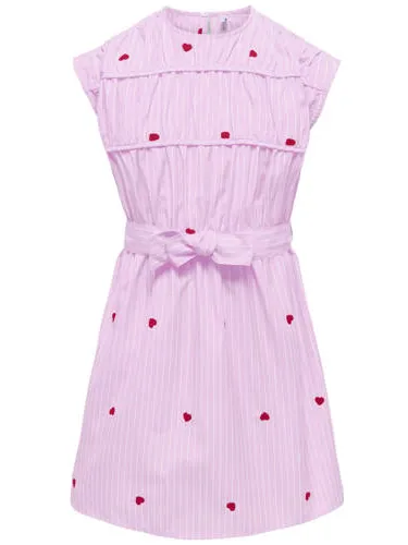 Only gestreepte korte jurk met hartjes roze