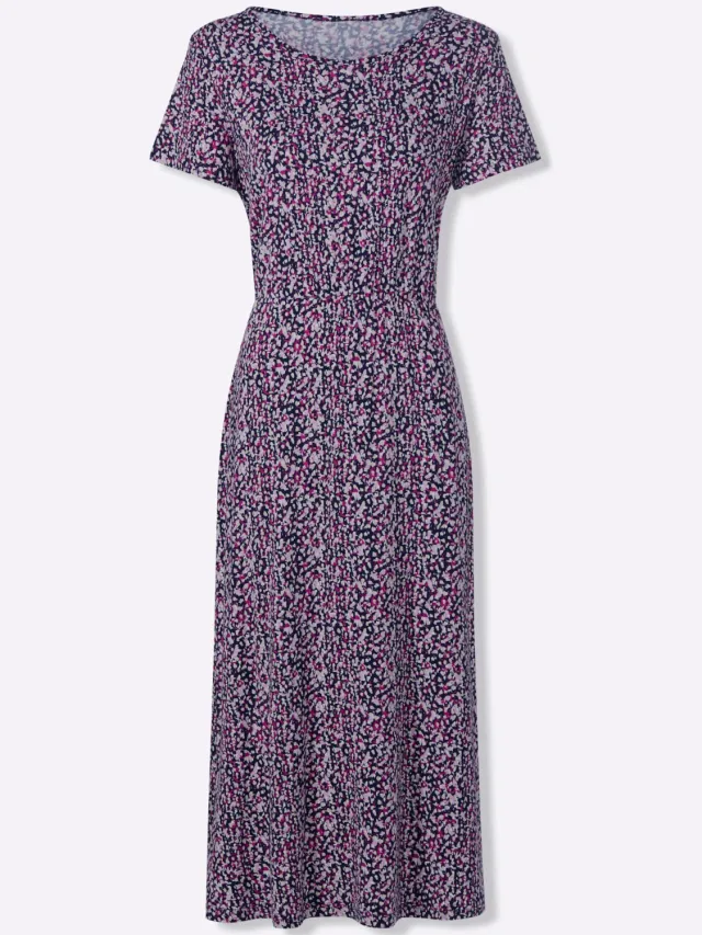 Jersey jurk marine/orchidee bedrukt, foto 2