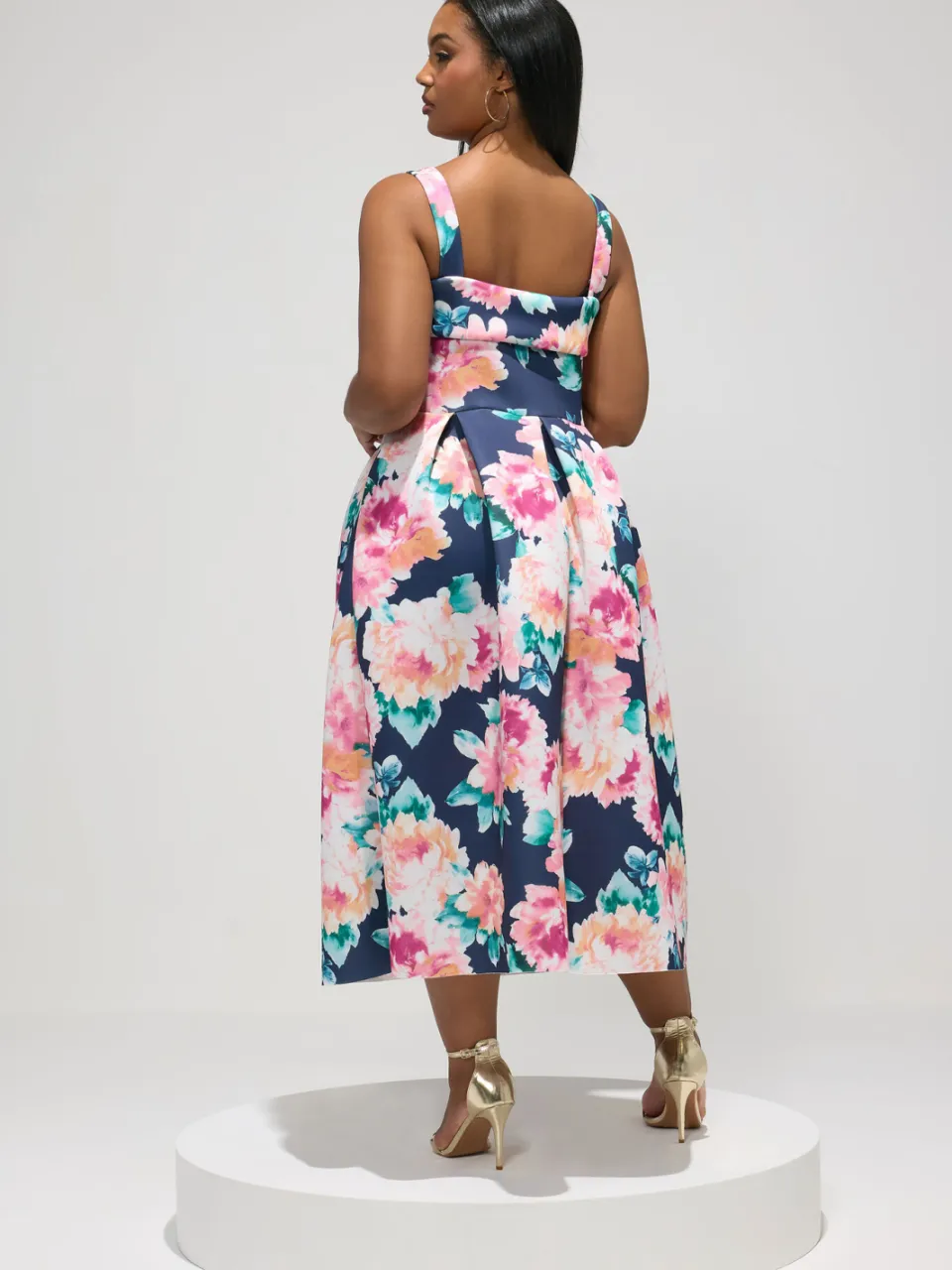Yours London Marineblauwe Midiskaterjurk Met Bloemenprint, foto 4