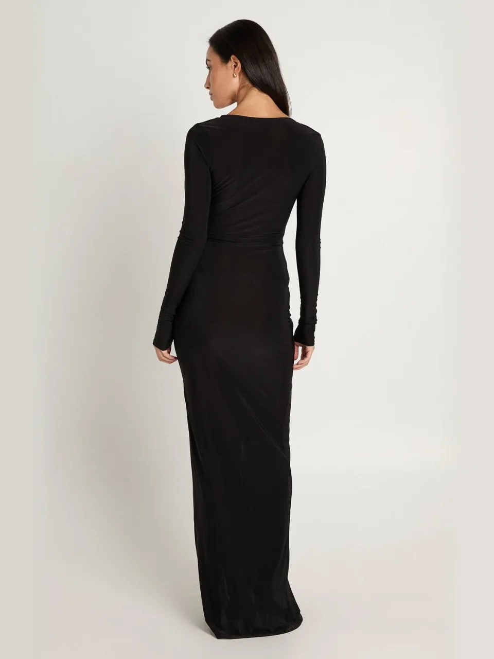 boohoo Dames Slinky Gerimpelde Wikkel Maxi Jurk Met Lange Mouwen zwart, foto 3