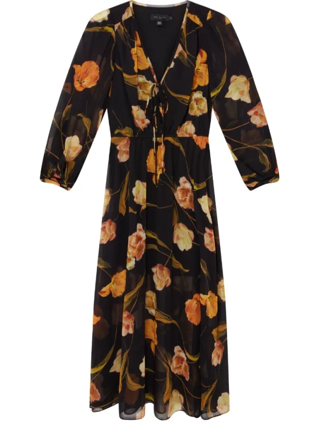 Ted Baker Mesh Top Midi Zwarte Jurk