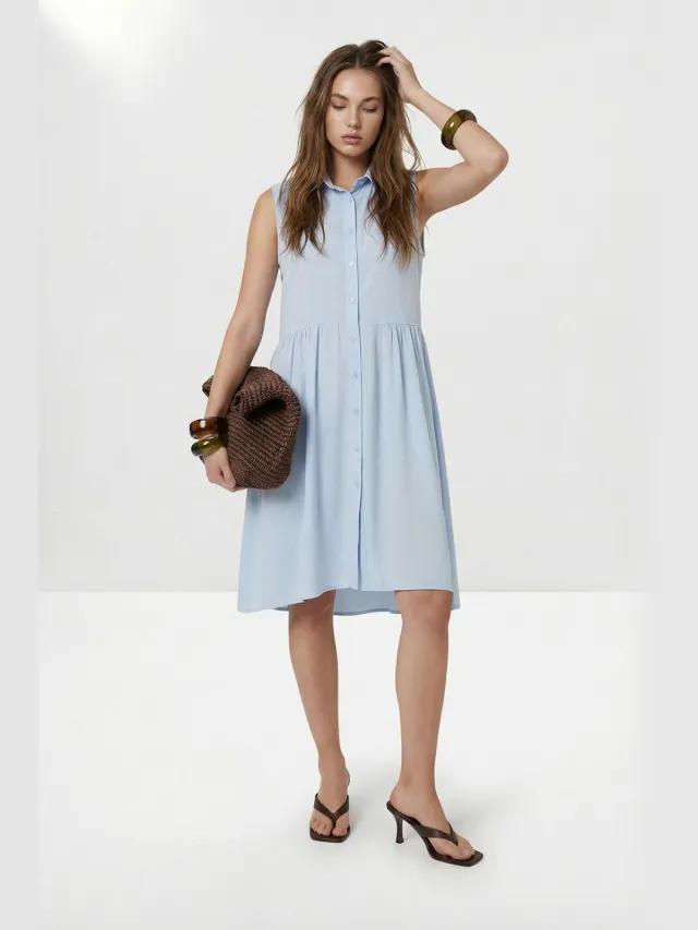 Trendyol TRENDYOLMİLLA Dames Blauw Effen Kort / Mini Mouwloos A-lijn Jurken