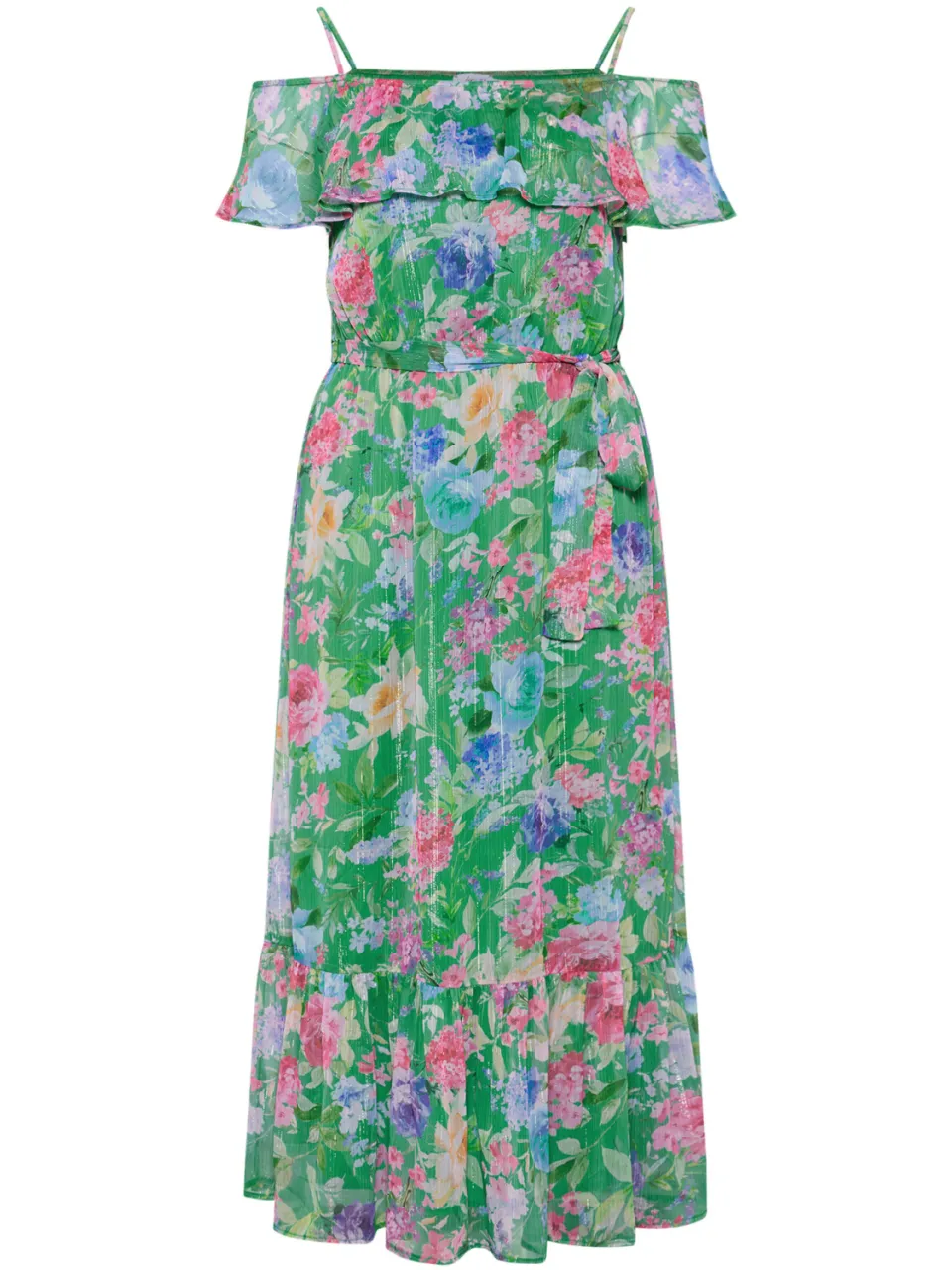 Yours London Groene Jurk Met Bloemenprint En Metallic Glans, foto 3