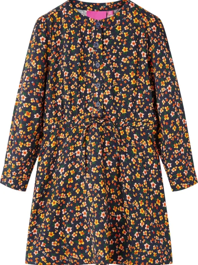 vidaXL Kinderjurk - met - lange - mouwen - 116 - marineblauw