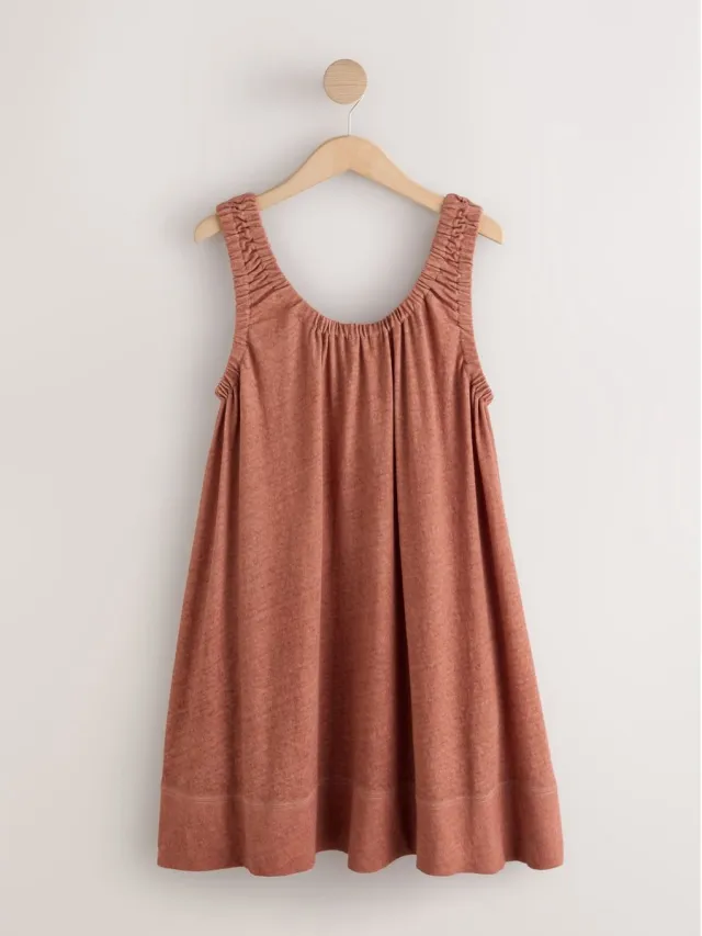 Next Dames - Mini-jurk met wassing en lage ronde hals - Bruin