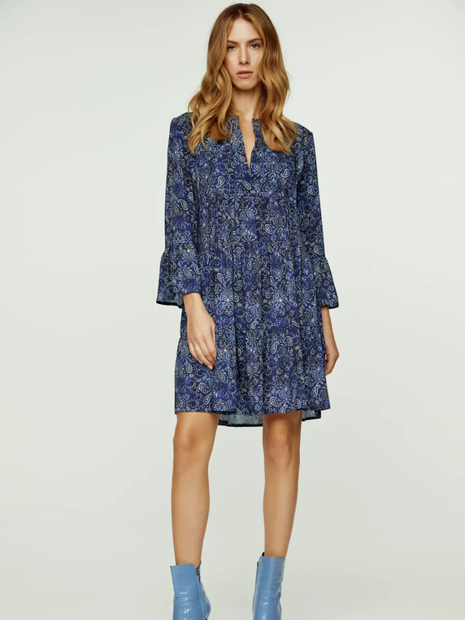 Conquista Marine Paisley jurk met geplooide naden Marineblauw