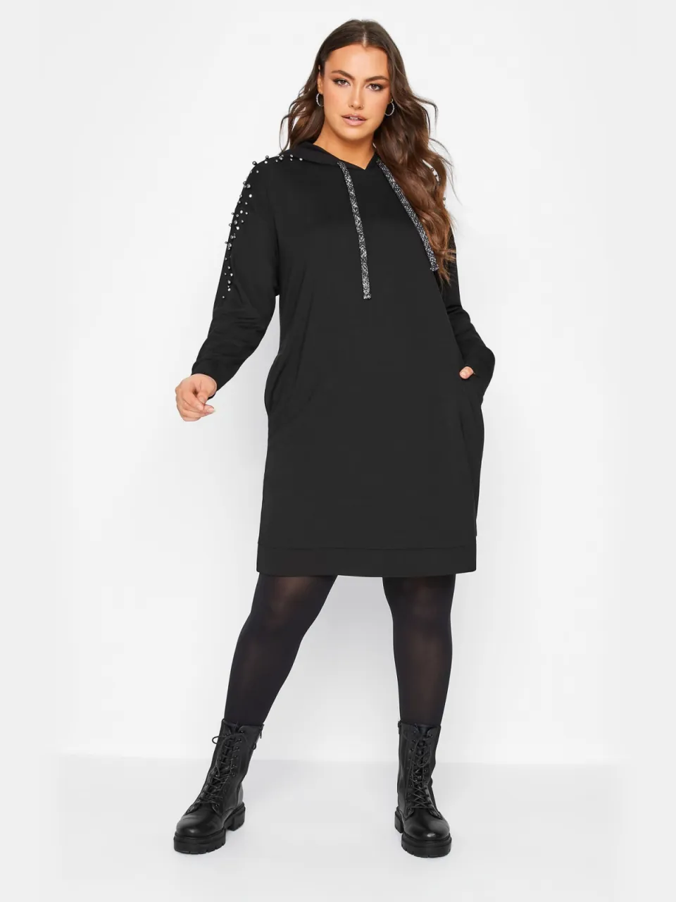 Yours Hoodiejurk Met Versiering Op De Mouwen In Zwartsize 44, foto 2