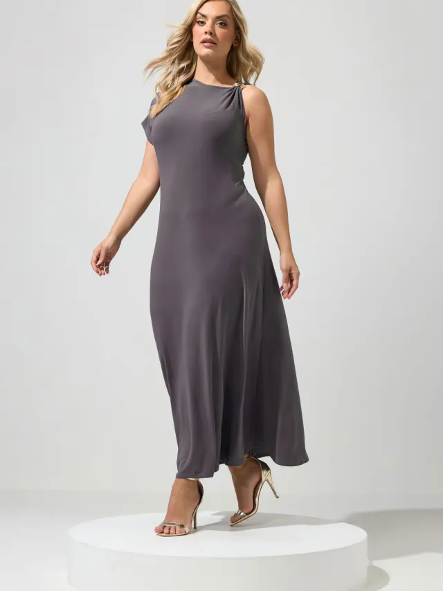 Yours London Grijze Maxijurk Met Metalen Gespdetail Grey