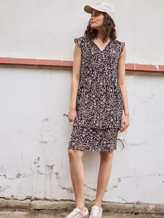 Street One Studio Knielange chiffon jurk met print Paars