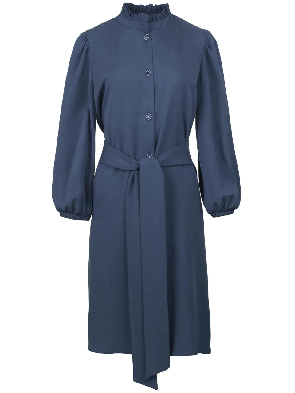 Conquista Indigo jurk met lange mouwen en riem in Tencel indigoblauw, foto 2