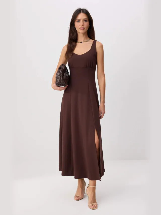 Trendyol TRENDYOLMİLLA Dames Bruin Effen Maxi Mouwloos Skater Jurken
