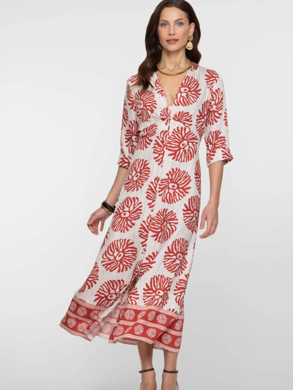 Geisha gebloemde blousejurk rood Rood/wit