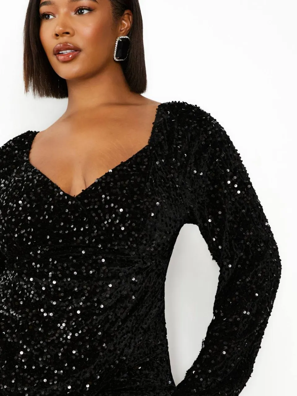 boohoo Dames Plus Fluwelen Swingjurk met Pailletten zwart, foto 5
