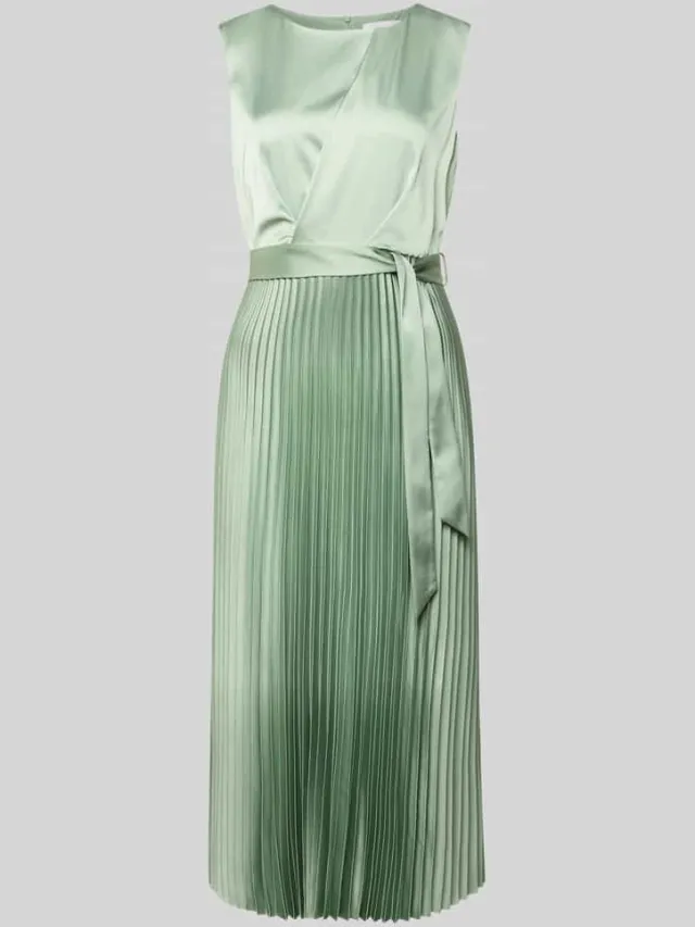 Comma midi-jurk met plissévouwen en strikceintuur Mintgroen