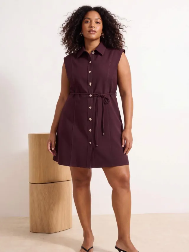 Trendyol Curve Dames Bruin Effen Kort / Mini Mouwloos Casual A-lijn Grote maten Jurk