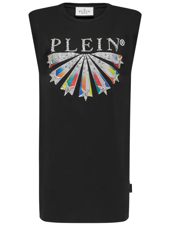 Philipp Plein T-Shirt Jurk Kort Stars Zwart