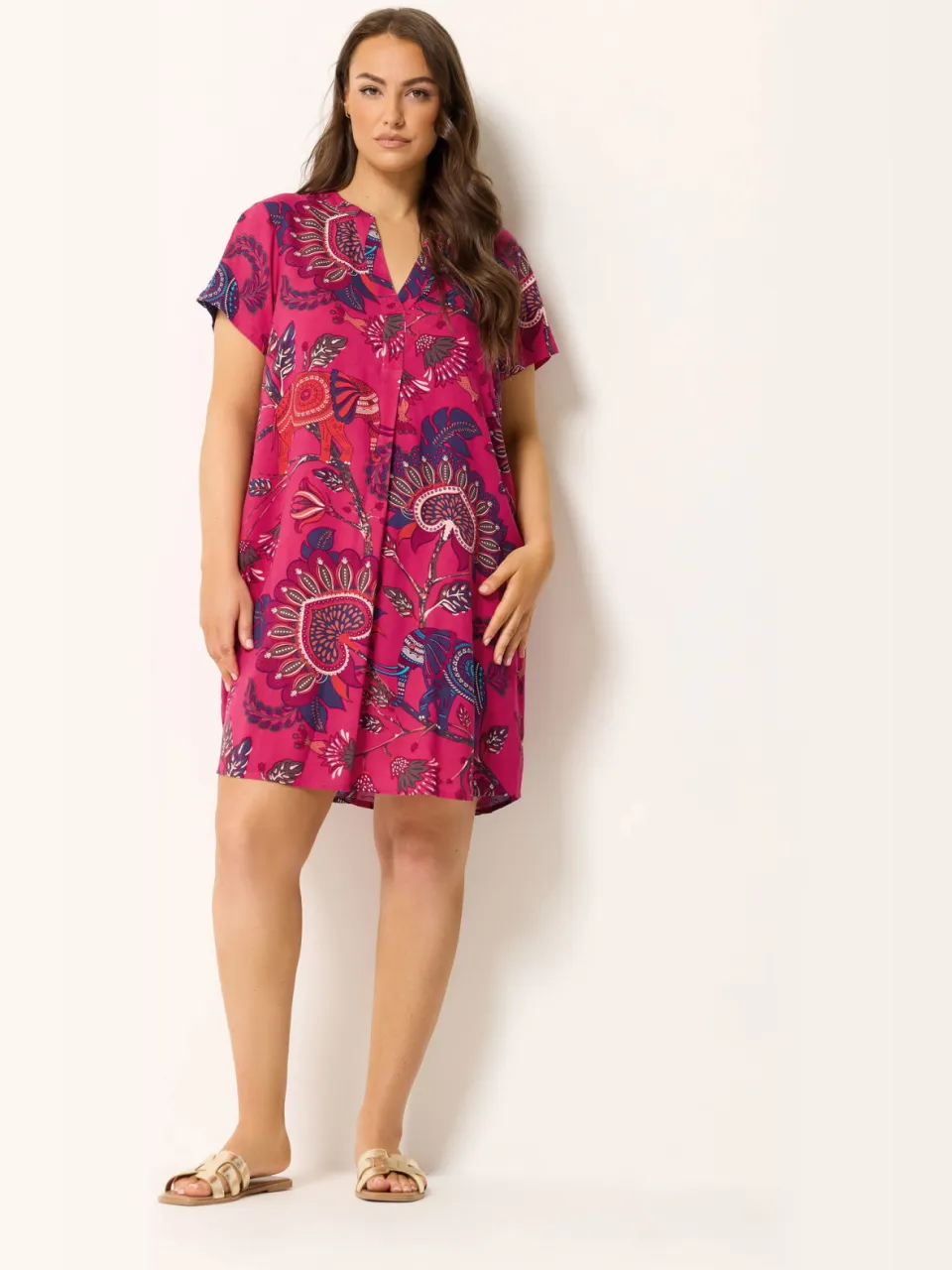 Yours Roze Paisley Jurk Met Plooien Aan De Voorkant, foto 2