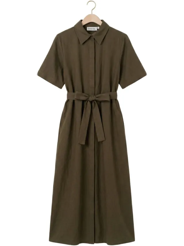 My Essential Wardrobe Mwdias Ss Boxy Shirtdress Dames - Jurk - Donkergroen