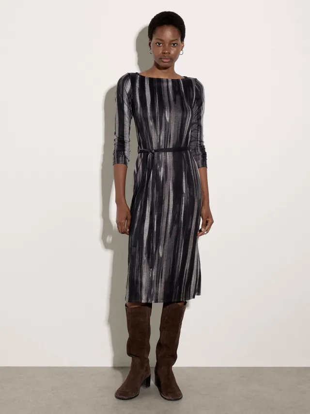 Apricot Midi-jurk van gebreid materiaal met schilderachtige strepen Grey